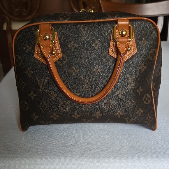 New Brown & Tan Top Handle Bag with Gold Accents - Picture 2 of 13